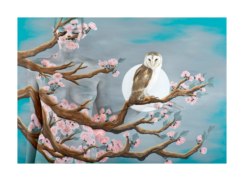 Peach Blossom with Owl 140x104cm - STOCKTAKE SALE @ 50% off - RRP $8400
