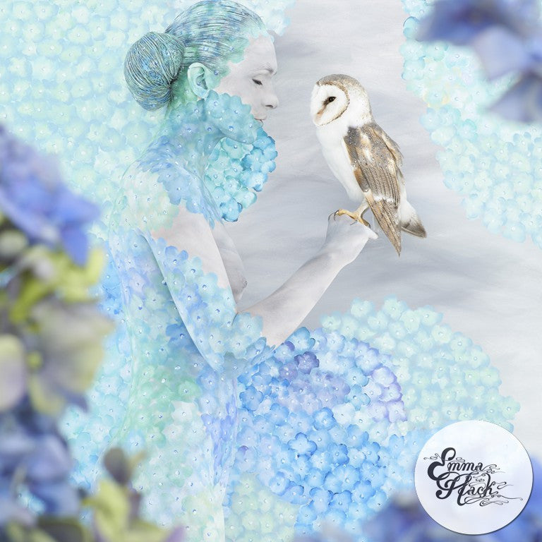 Hydrangea Cradled Owl